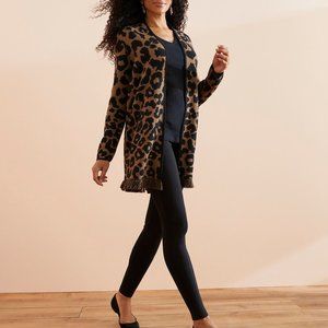 NEW CHICO'S LEOPARD ANIMAL PRINT FRINGE KNIT JACKET SWEATER CARDIGAN LARGE
